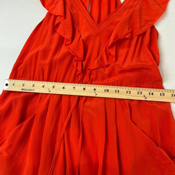 Rebecca Taylor Fit & Flare Dress Women's Orange Button Ruffle Sleeve Pullover - Picture 11 of 14
